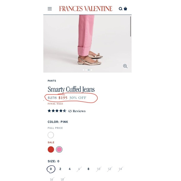 Frances Valentine Smarty Cuffed Jeans Pink Size 6 - Picture 4 of 15